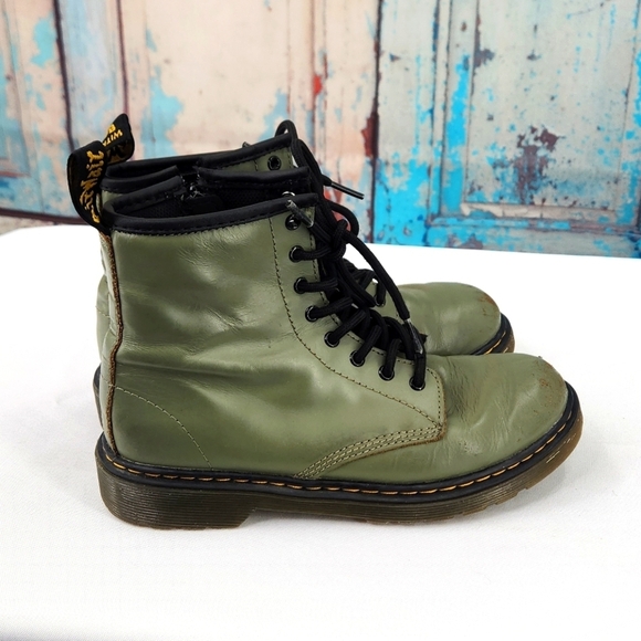 Dr. Martens 1460 J Khaki Green Leather Lace Up Boots